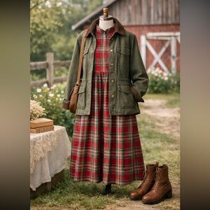 Plaid Prairie Cottagecore Modest Long Sleeve Academic Teacher Red Tartan Dress
